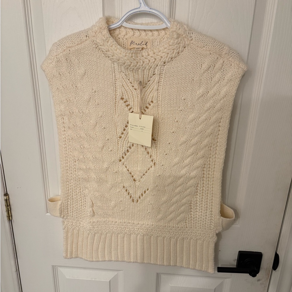 Marled Cream Cable Knit Sweater overlay